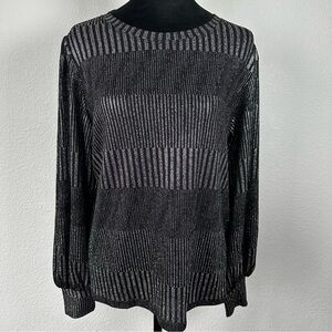 Studio by JPR Metallic Black Silver Long Sleeve Shimmer Stretch Top Women’s XL